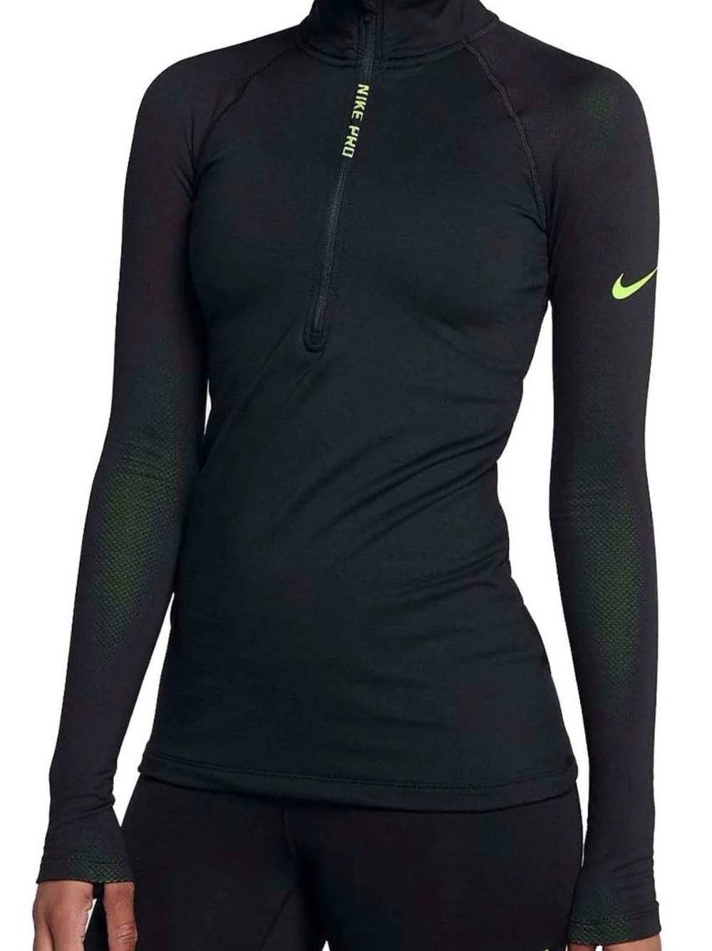 Nike Black Long-Sleeve Half-Zip Top with Neon Green Accents